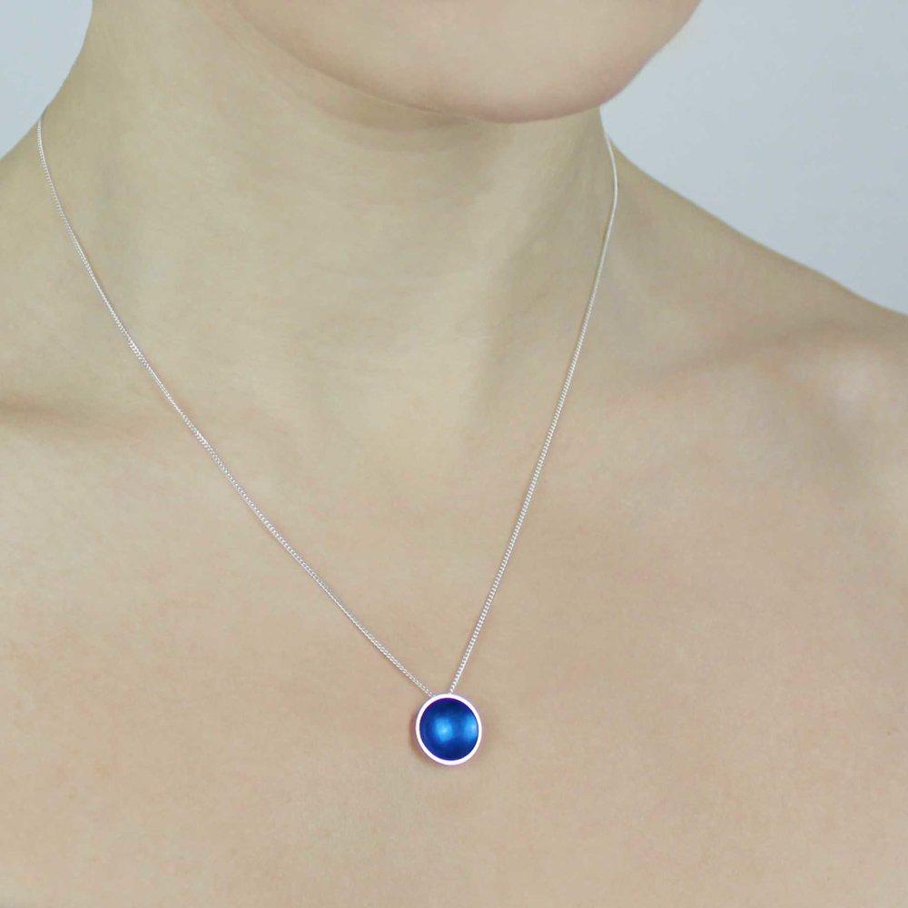 Kokkino Blue Halo Silver and Enamel Midi Pendant Necklace